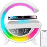 إضاءة محيطة ذكية مع مكبر صوت شاحن لاسلكي ساعة منبه ضوضاء